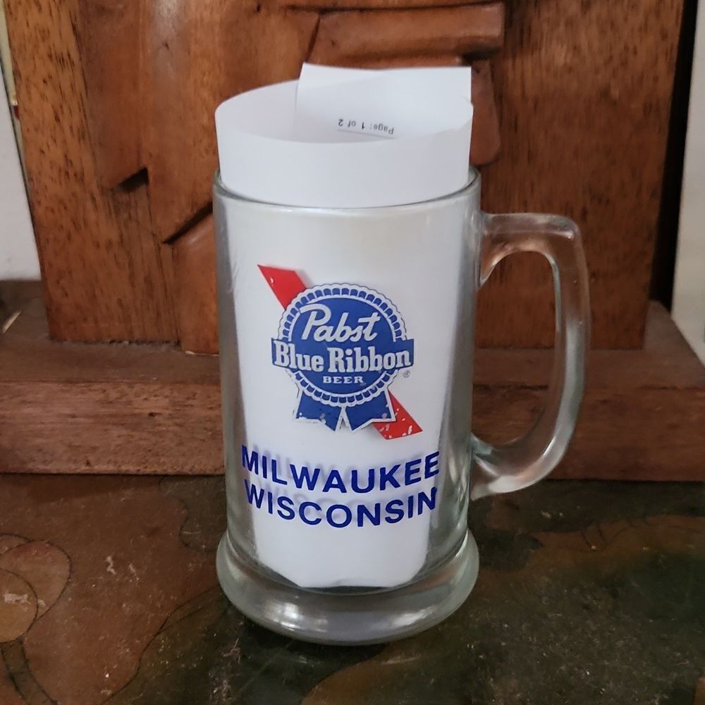 Vintage Pabst Blue Ribbon Glass Mug Wisconsin